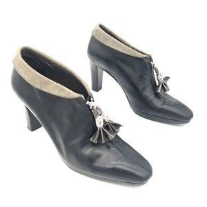 BRIGHTON Stacey Heeled Ankle Booties Zip Front Tassels Almond Toe Women's size 6